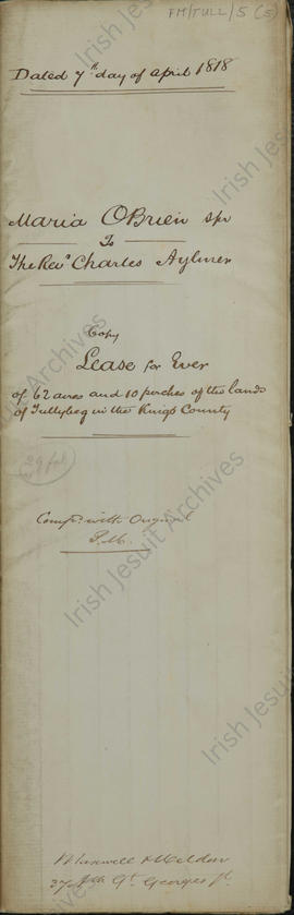 Lease Maria O'Brien to Rev Charles Aylmer cover