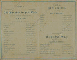 Cast list for 'The Man with the Iron Mask', 'All at Coventry' and 'The Smoked Miser'.