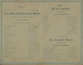 Cast list for 'The Man with the Iron Mask', 'All at Coventry' and 'The Smoked Miser'.